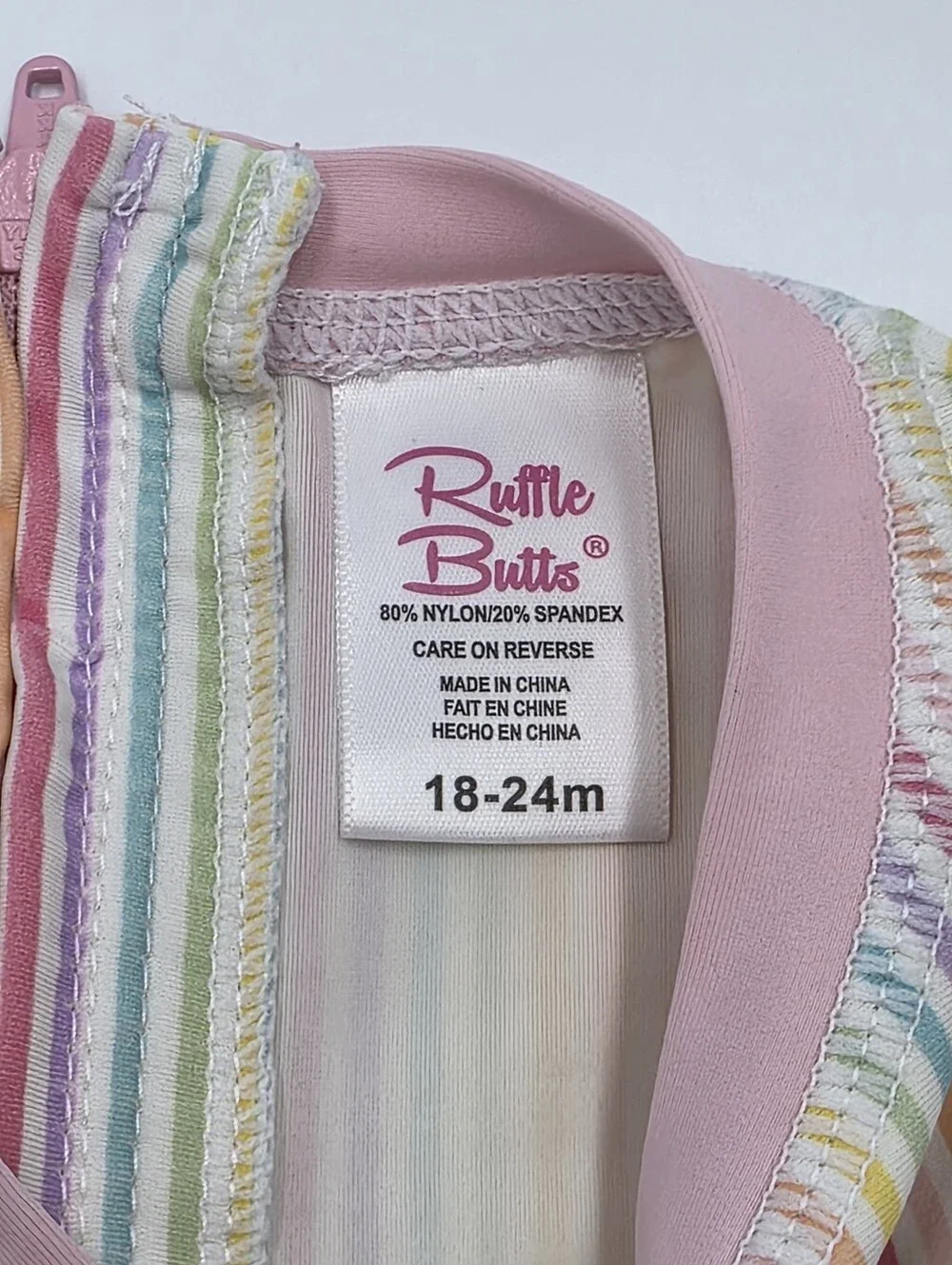 Ruffle Butts baby girl rainbow stripe rashguard swimsuit size 18-24 months